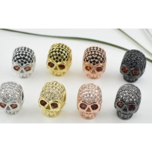 10*12mm skull crystal micro pave cz zircon cubic zirconia beads copper silver gold black plated bracelet accessories ygh45