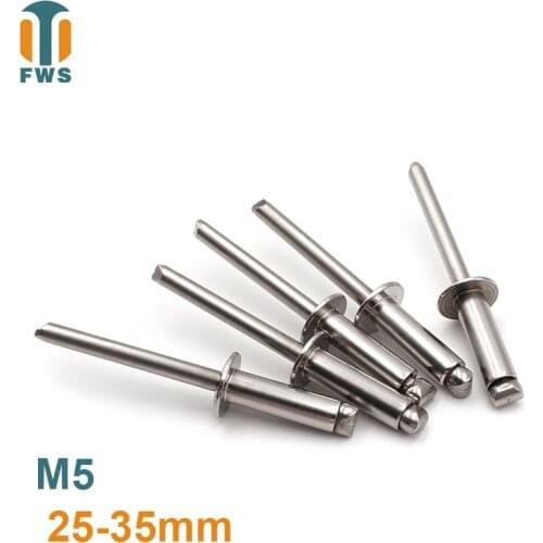 10 PCS M5 25-35mm DIN EN ISO 15983 GB /T 12618.4 Stainless Steel Open End Blind Rivets Pop Rivets With Protruding Head