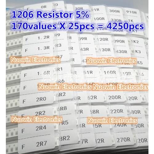 1206 SMD Resistor Sample Book 5% Tolerance 170valuesx25pcs=4250pcs Resistor Kit 0R~10M 0R-10M