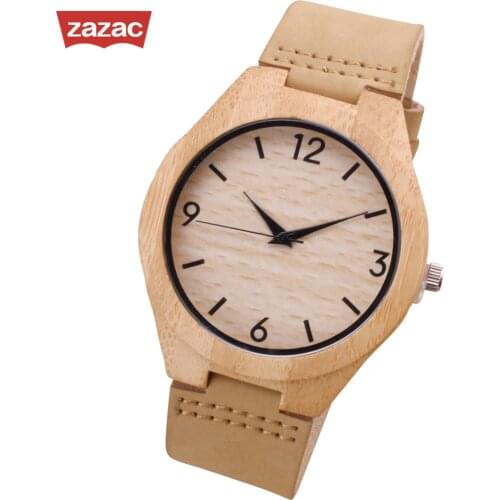 2017 Direct Selling New Zazac Wooden Quartz Watches Casual Fashion Leather Wood Watch Reloj Masculino Mens Wristwatch Gift