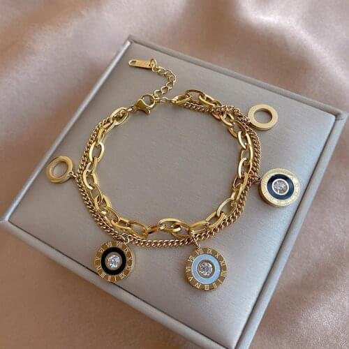 2021 New Design Luxury Famous Brand Jewelry Gold Stainless Steel Roman Numeral Bracelet &Bague Female Charm Bracelet Femme
