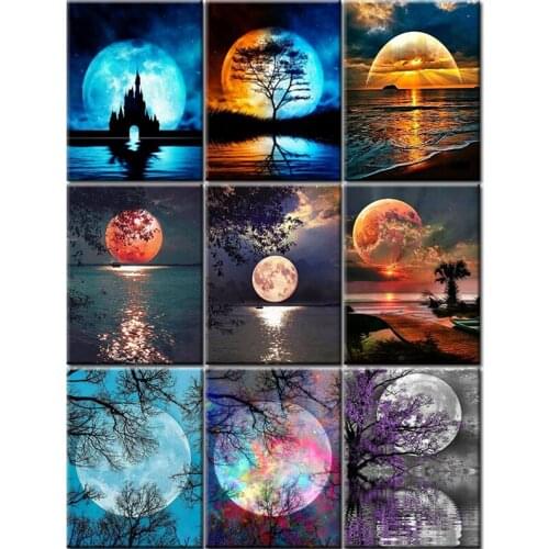 5D DIY Diamond Painting Moon Art Diamond Embroidery Mosaic 100% Rhinestone Full Square Drill Night Scenery Home Decor Wall Gift