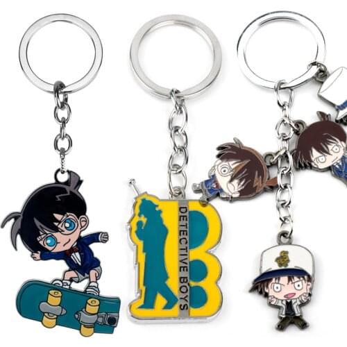 Anime Trinket Keychain Detective Boys Conan Keyrings Metal Cartoon Pendant Keyholder Women Men Backpack Schoolbags keyfob Gifts