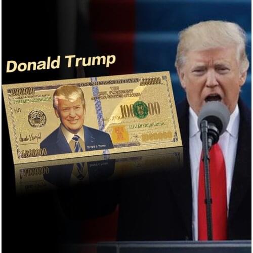 WR New Arrive US 45th President Golden Foil Banknote Home Decor USD 1000000 24k Gold Plated Banknote for Collection
