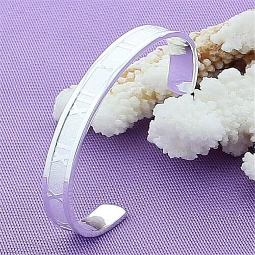New 925 Sliver Color Roman Numerals 8mm Cuff Bracelet Bangle Fashion Jewelry For Female Trendy Wedding Engagement Birthday Gift
