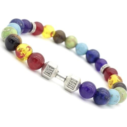 Trendy Women Yoga Bracelet 7 Chakra 8mm Natural Stone Bracelets Lift Live Fitness Dumbbell Healing Bracelet Bangles Jewelry Gift