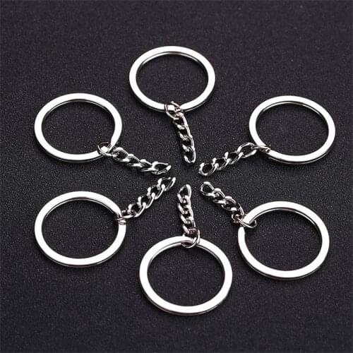 10pcs/bag Metal 25mm Polished Silver Color Key Ring Split Ring With Chain Rings Women Men Keyfob DIY Key Chains Accessories