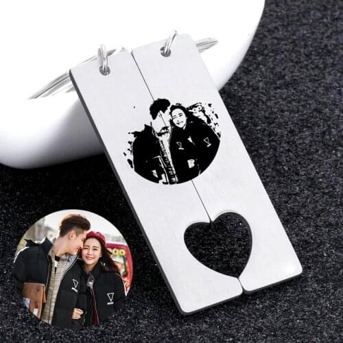 Free Personalized Engraving Customized Couples Keychain Heart Boyfriend Girlfriend Stainless Steel Key Chain Day Gifts for Love