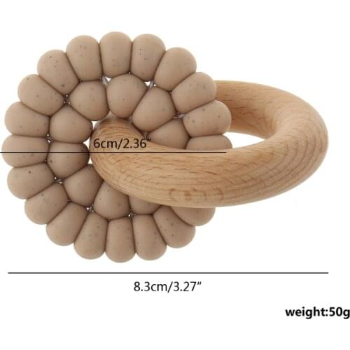 Baby Silicone & Natural Wooden Teether Ring Infant Bangle Teether Toys Develop Sensory Skills Montessori Toy
