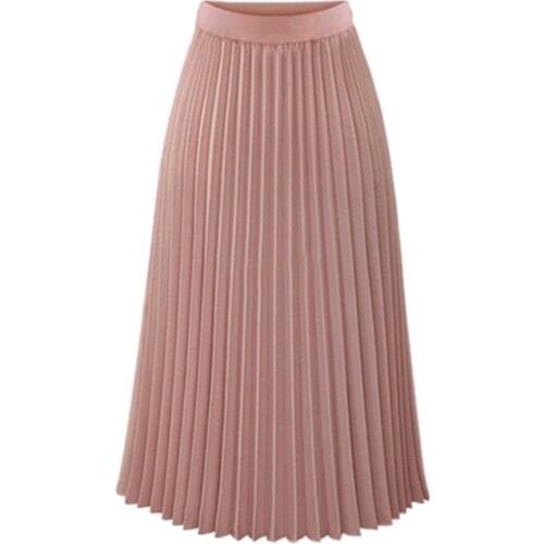 Long Pleated Skirt Womens 2021 Plus Size Summer Elegant Chiffon Femme High Waist Pink Casual Ladies Midi Skirt harajuku Saia