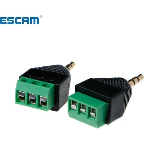 ESCAM 3 Pcs 3.5mm 1/8 Inch Stereo Male to AV Screw Video Balun Terminal 3.5mm Jack 3 Pin Male Terminal Block Plug Connector