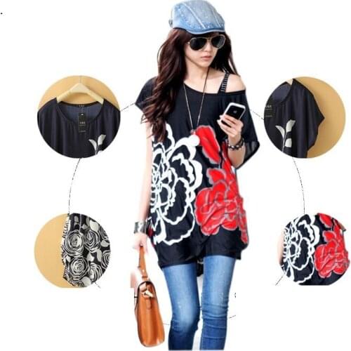 Fashion T-Shirt for Women Print Tshirt Plus Size Tops Graphic Tees Women short sleeve long loose t-short for female 2pcs/lot