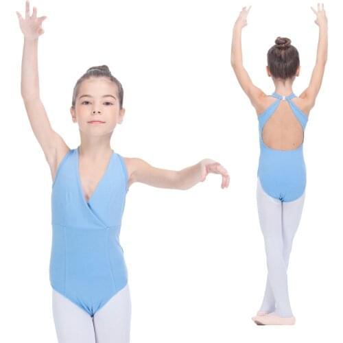 Sky Blue Cotton/Lycra Camisole Ballet Dancing Leotard Cross Front Back Buckled Children Gymnastics