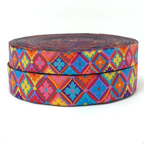 HOT!!! NEW wholesale 7/8'' 22mm Wide Colorful geometric flower Woven Jacquard Ribbon dog chain accessories 10yards/lot