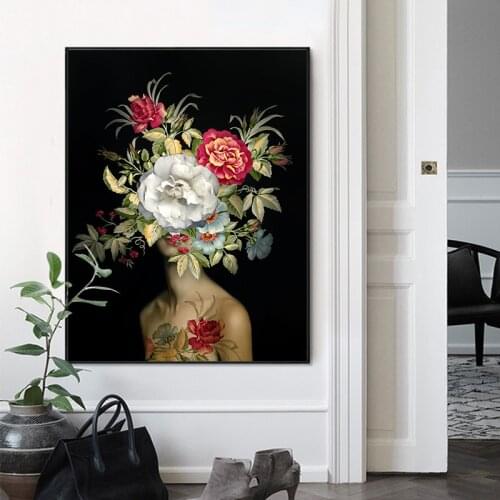 Modern Nude Women With Flower On The Head Oil Painting On Canvas Print Nordic Poster Wall Art Picture For Living Room Home Decor