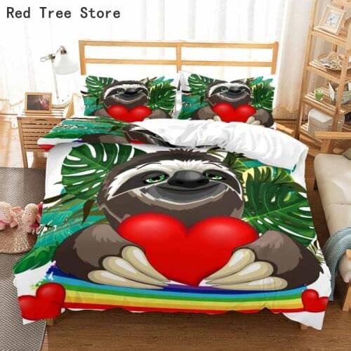 2/3 Pieces Cartoon Sloth Bedding Set 3D Print Lovely Animal Duvet Cover Home Textile Bed Quilt Cover with Pillowcase (No Sheets)
