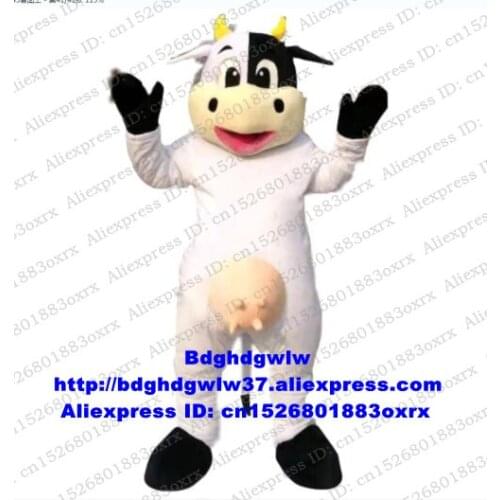 Black White Cow Bossy Cattle Calf Mascot Costume Adult Cartoon Character Outfit Artist Program Early Childhood Teaching zx2945