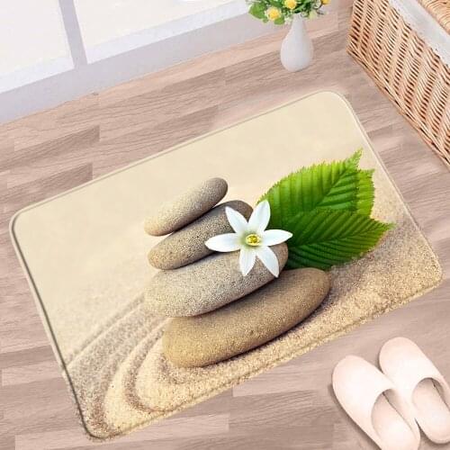 Beach Bathroom Mat Zen Stone Plant Flower Green Leaf Butterfly Pattern Non-slip Rugs Flannel Decor Bath Kitchen Doorway Carpet