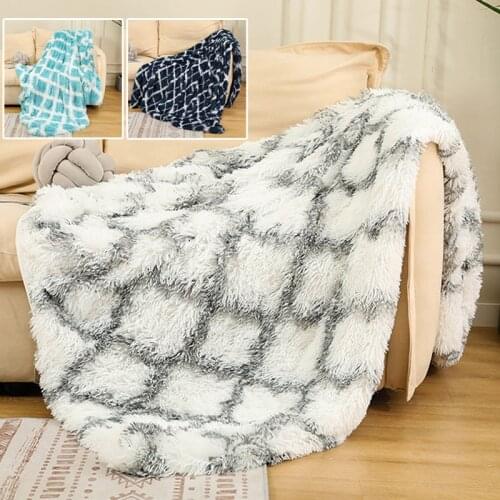 Geometric Pattern Double Layer Fluffy Plush Blanket Super Soft Warmth Bedroom Living Room Sofa Blanket Multifunctional Bed Cover