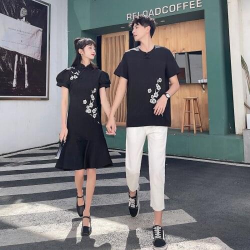 Couples wear new summer style improved cheongsam embroidered plum couples clothes couples clothing
