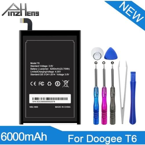 PINZHENG 100% New HT6 Mobile Phone Battery For Doogee T6 Pro Homtom HT6 Real Capacity 6250mAh High Quality Replacement Battery
