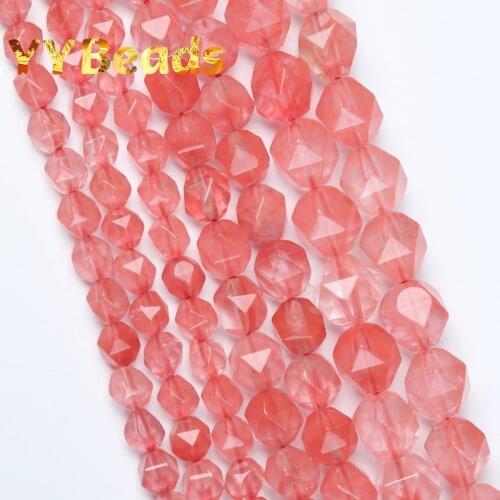 Natural Faceted Watermelon Red Beads Cherry Quartz 6 8 10mm Smooth Loose Spacer Beads For Jewelry Making DIY Charm Bracelets 15"
