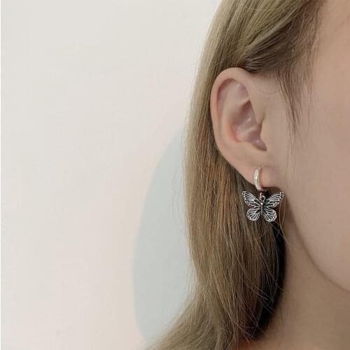 Retro Butterfly Alloy Earrings Butterfly Shape Jewelry Women Girls Fashion Harajuku Cool Hip Hop Small Fresh Sweet Earrings