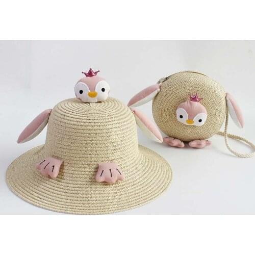 New Summer Sun Hats Bag Set For Baby Girls Wide Brim Straw Wide Cap Children Fashion Holiday Bag Hat Set sombreros de mujer 2021