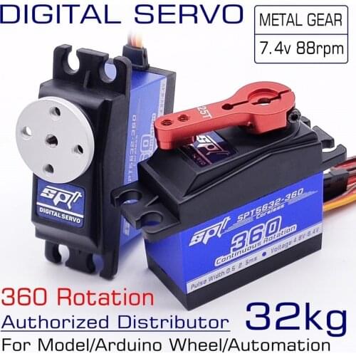 SPT5632 32kg 360 Continuous Rotation 7.4v High Voltage Metal Gears Standard Digital Servo For RC car/Airplane/Robotic Arm Wheel