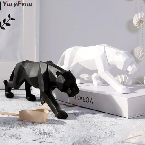 YuryFvna Abstract Resin Leopard Statue Geometric Wildlife Panther Figurine Animal Sculpture Modern Home Office Decoration Gift