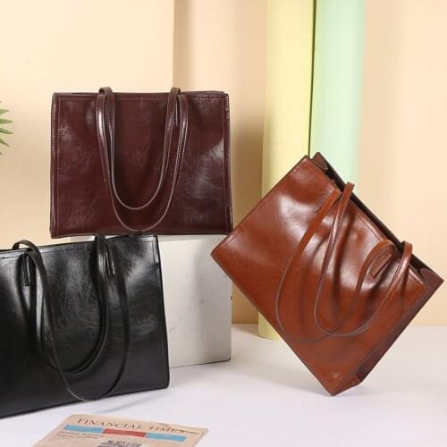 Large Capacity Genuine Leather Shoulder For Women Solid Color Korean Style Handbags Women Commuter Bags Tote Bag For Ladies