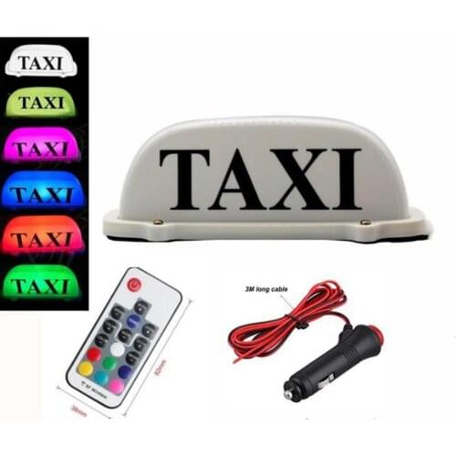 Cab Taxi Top Roof Sign Light Lamp Magnetic Base Plastic White Indicator 12V Seven Color Changing