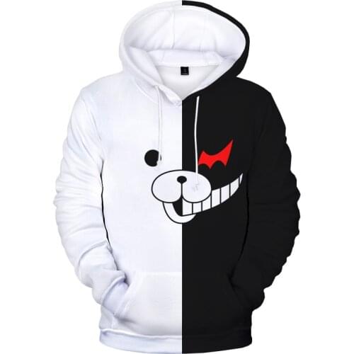 2021 Anime Danganronpa Monokuma 3D Printed Hoodies Unisex Sweatshirts White Black Bear Long Sleeve Pullover Hoodies 2XS-5XL