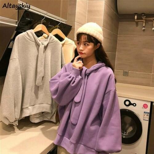 Sweatshirts Women Solid Loose Korean Style Students Preppy All-match Spring Long Sleeve Harajuku Trendy Lantern Sleeve Hoodies