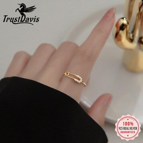 TrustDavis Real 925 Sterling Silver Fashion Sweet Paper Clip Shiny CZ Opening Rings for Women Wedding Party Fine Jewelry DA2438