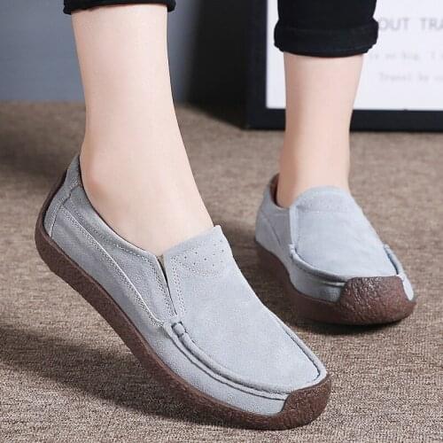 2021 Fashion Womens Flats Breathable Leather Shoes Ladies Slip-on Soft Loafers Flat Shoes High Quality Walking Flats Female New