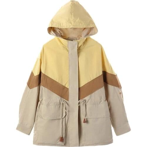 Windbreaker Womens Spring Autumn Trench Coat 2021 New Loose Fashion Receiving Waist Casual Zipper Outerwear Hooded Female Coat