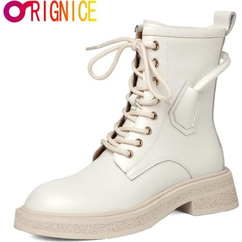 Orignice High Quality Women Genuine Leather Riding Ankle Boots Round Toe Lace Up 2021 Autumn New Nightclub Thick Heels Shoes