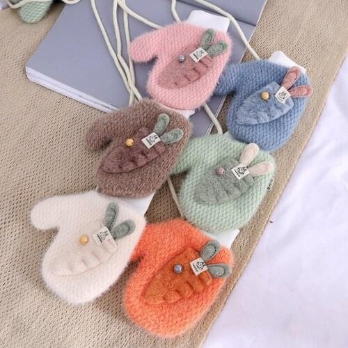 5-10 Years Old Student Mittens Winter Plus Velvet Hanging Neck Warm Childrens Gloves Cartoon Carrot Gloves SA170