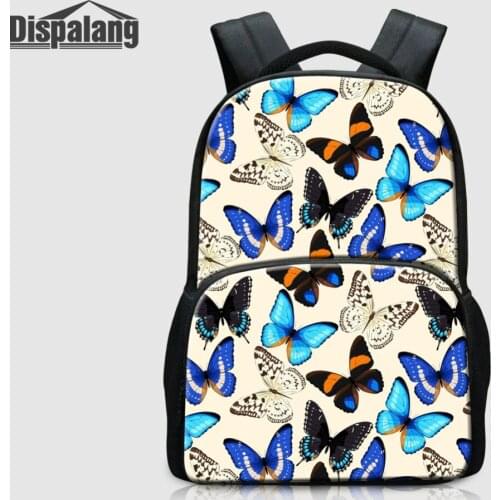 Butterfly Printing Women Canvas Laptop Backpack College Student School Bags 17 Inch Large Capacity Rucksack Female Shoulder Bag