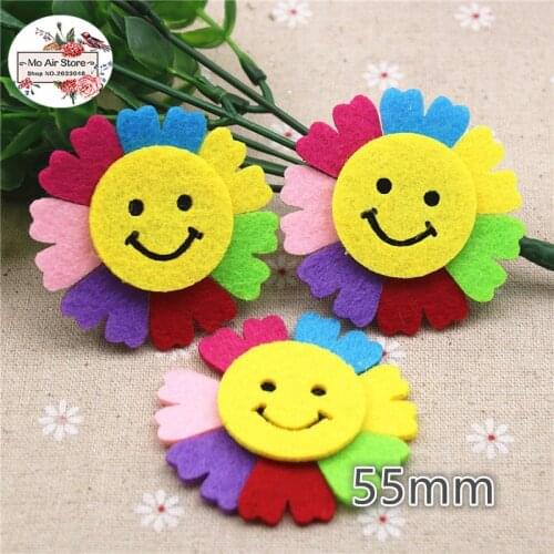 10pcs 55mm smiling face sunflower Non-woven patches glitter Felt Appliques for clothes Sewing Supplies