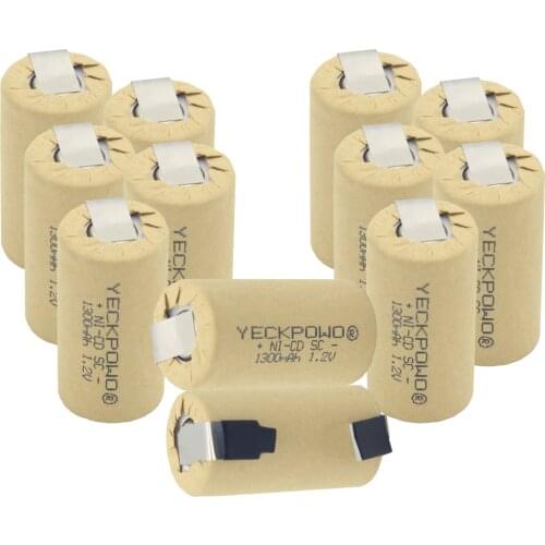 12 pcs 1300mAh NICD sub C battery 1.2V SC batteries soldering tape real capacity as declared for power tools for sweeper for B&D