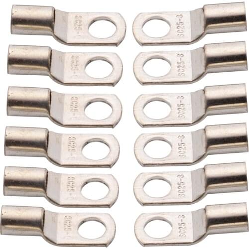 12PCS 25mm2 - 8mm Copper Ring Terminals 3AWG 5/16 inch Hole Wire Battery Terminals Connector Electrical Cable Lugs Eyelet