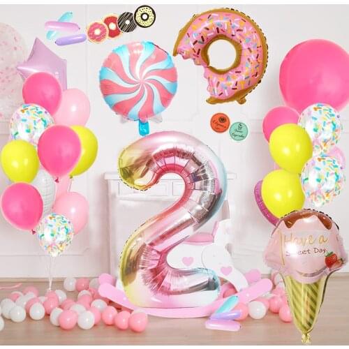 21Pcs Donut Balloon Ice Cream Party Balloon Decoration Macaron Children Baby Birthday Party Balloon Donut Number Decoration