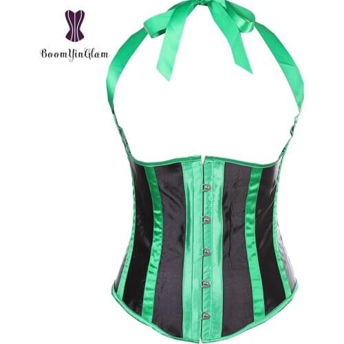 2831 wholesale price satin green color halterneck waist cincher outfit costume waist trainer underbust corset