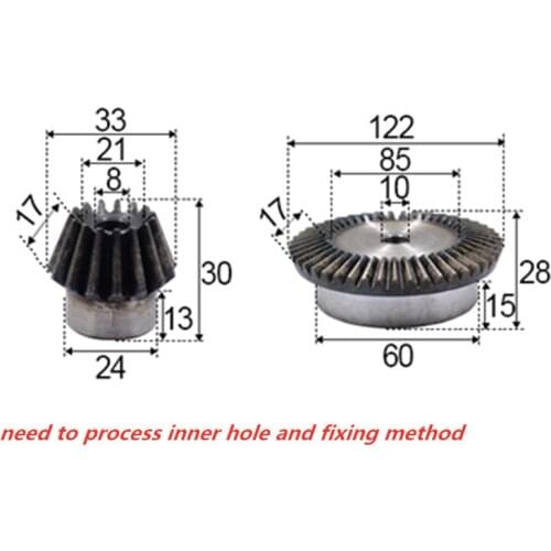 4：1 bevel gear 2modulus 15teeth with 60teeth inner hole8-10mm 90 degree drive reverse steel gear steel gear