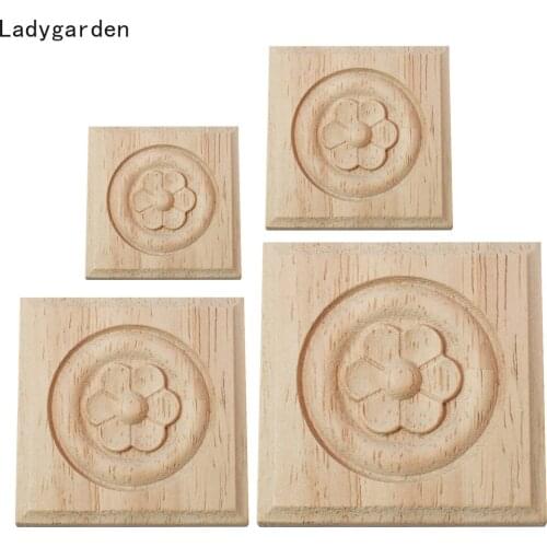 4PCS Wood Carved Decal Corner Onlay Applique Statues Frame Furniture Wall Unpainted Home Cabinet Door Sculptures Decor Crafts