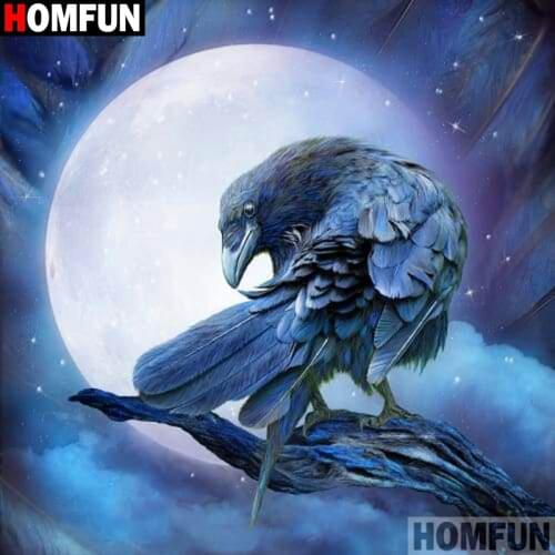 HOMFUN 5D DIY Diamond Painting "Animal crow moon" Full Drill Resin Diamond Embroidery Cross Stitch Home Decor A18820
