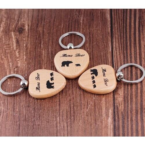 Lovely Carved Mama & Cute Bear Babies Keychain Wooden Keyring Heart Key Chain Ring Gift Mom Family Mothers & Children
