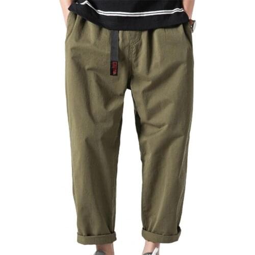 Men Pants Solid Color Multi Pockets Belt Lettter Print Men Cargo Pants Harem Pants Sports Belt Lettter Print Men Cargo Pants